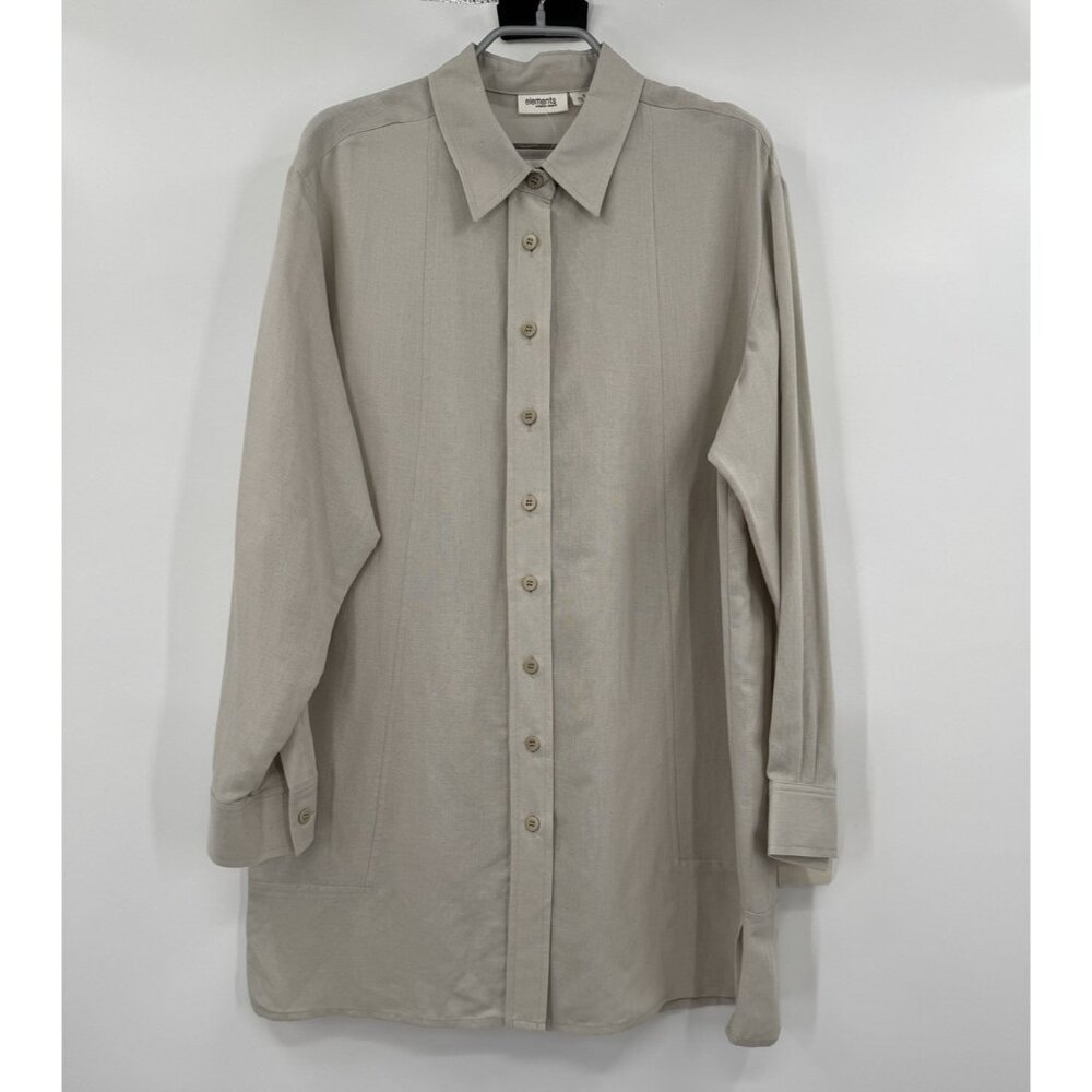 Spiegel Elements Linen Button Front Long Sleeve Shirt Blouse Top sz S 84-0231W